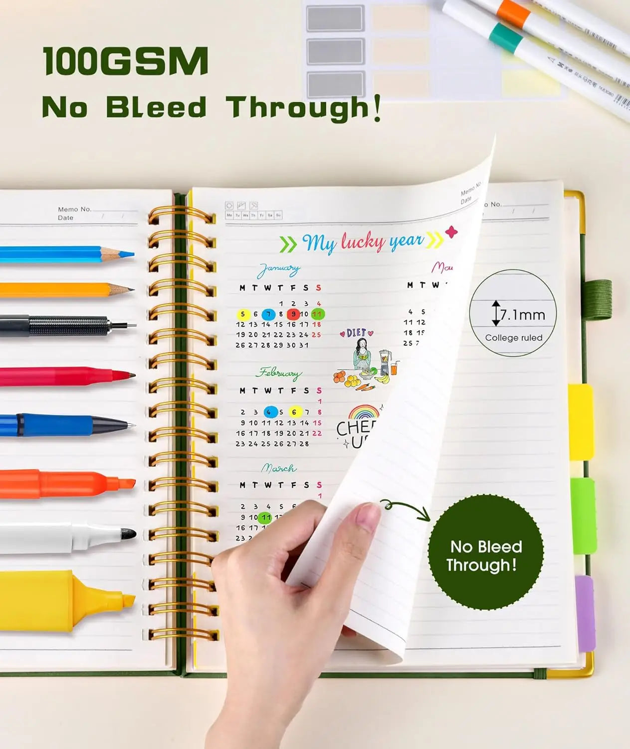 Leather Hardcover Spiral Notebook with Removable Dividers, 300 Pages B5 Size for Work and School Note-Taking