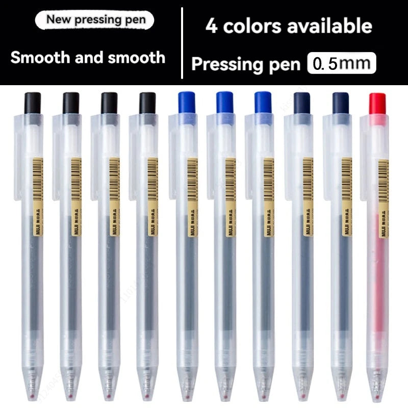 10pcs Press Gel Pen 0.5mm Blue/Black/Dark Blue/red Ink MUJIs Gel Pen set For School Office Student Writing Stationery