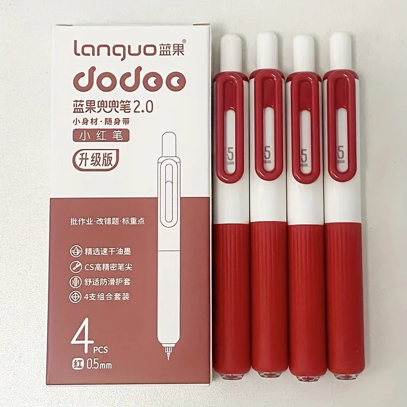 4pcs neutral pen, high aesthetics pocket pen, black pen, red pen, press pen, quick drying pen, short pocket pen
