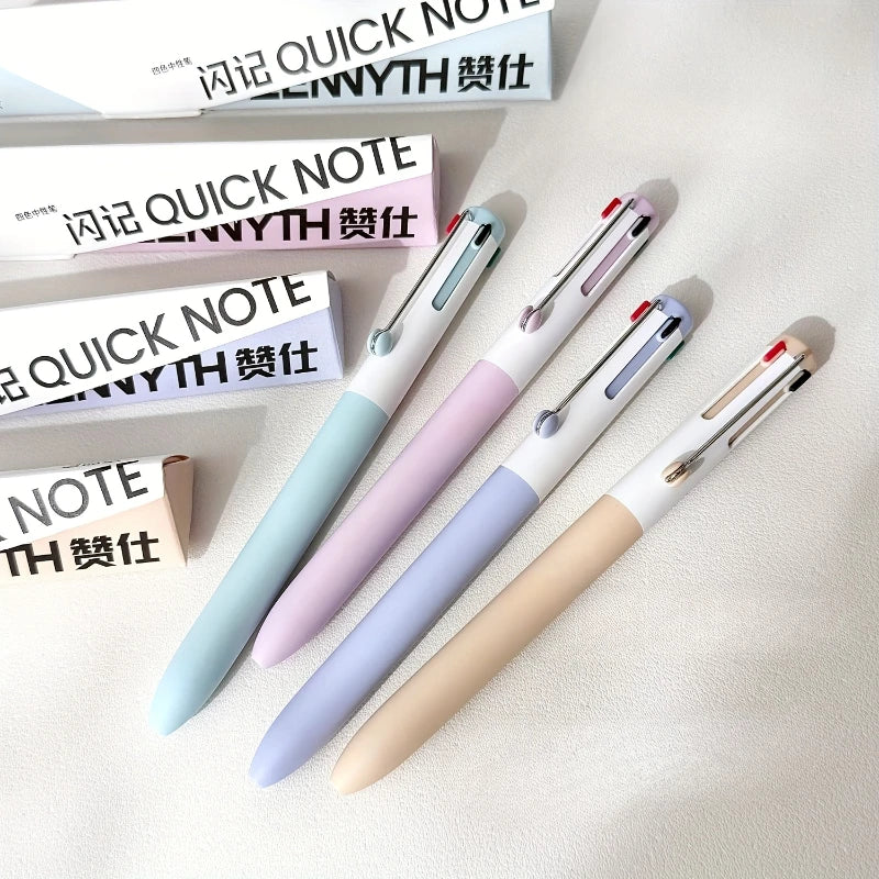 4-In-1 Multicolor Writing Instruments Macaroon Style Clickable Gel Pens Assorted Colors Single Unit Vibrant Ink Multi-Hued Pens