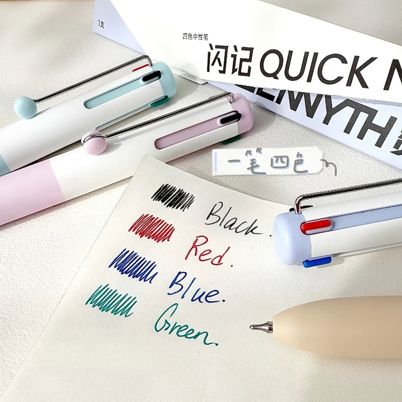 4-In-1 Multicolor Writing Instruments Macaroon Style Clickable Gel Pens Assorted Colors Single Unit Vibrant Ink Multi-Hued Pens
