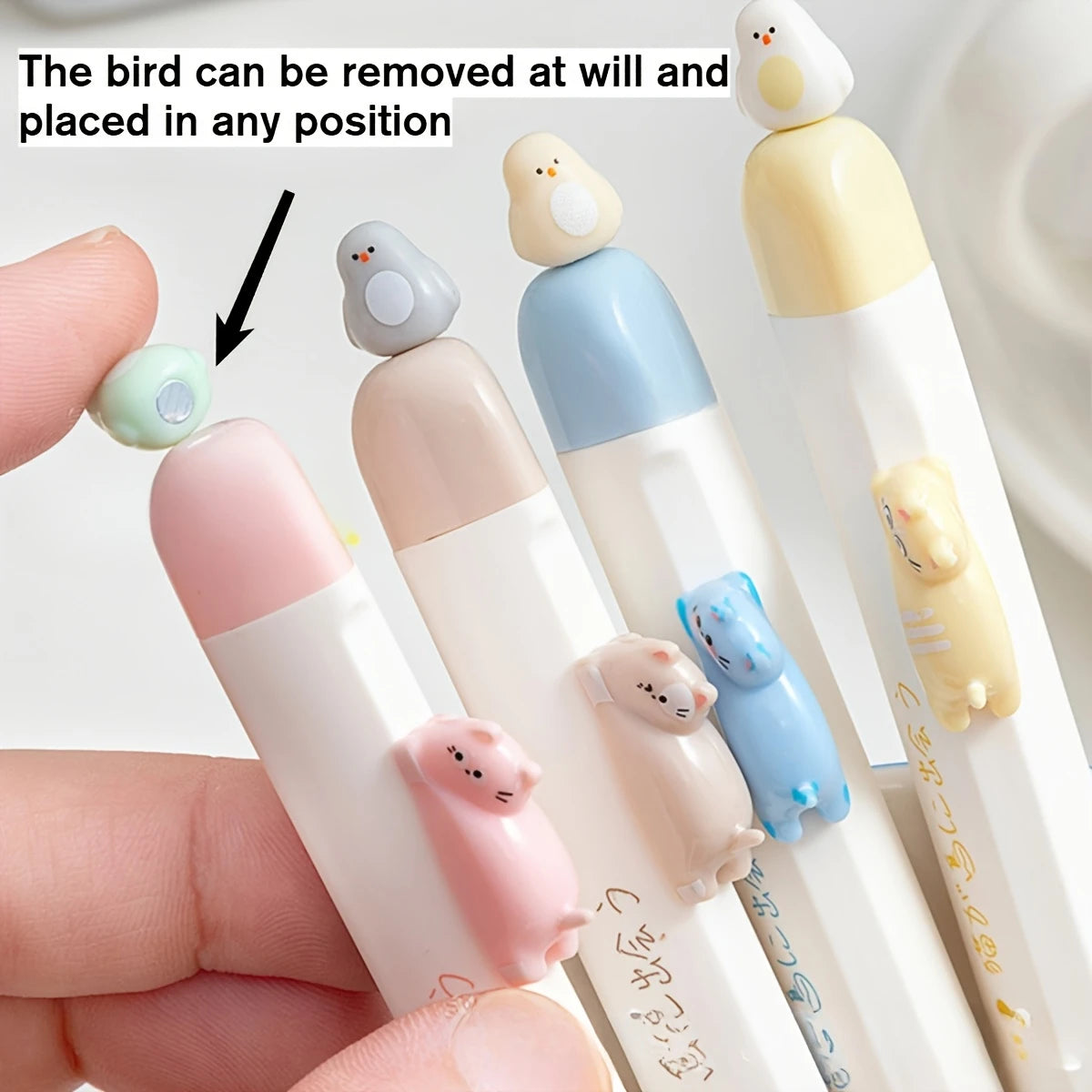 4-Pack Fun Magnetic Bird Cat Gel Pens, Retractable Press Pens, 0.5mm Fine Tip Fast Drying Ink, Cute Stationery for Cat Lovers