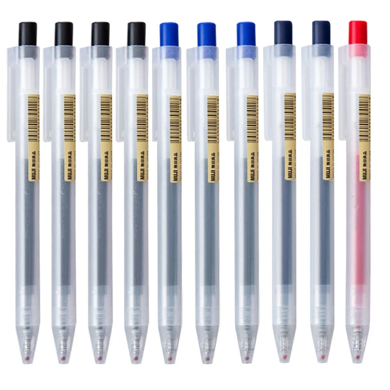 10pcs Press Gel Pen 0.5mm Blue/Black/Dark Blue/red Ink MUJIs Gel Pen set For School Office Student Writing Stationery