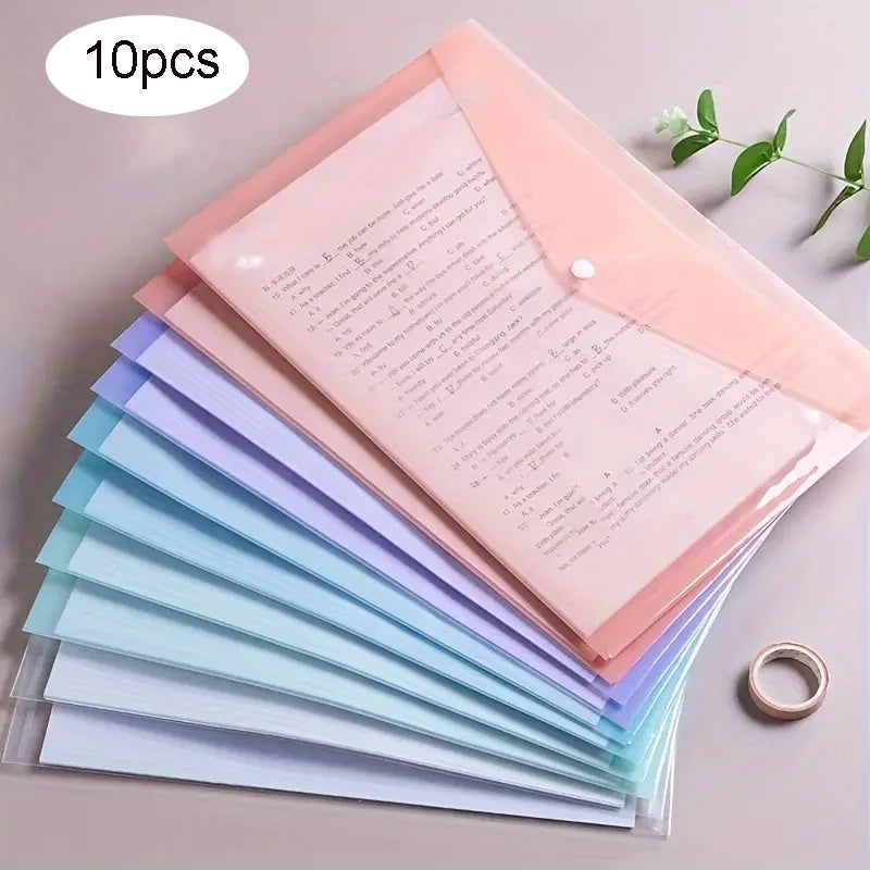 10/30pcs Transparent and Colorful File Envelopes Plastic Folders Office School Home A4 Letter Organizing Papers Storage Tool
