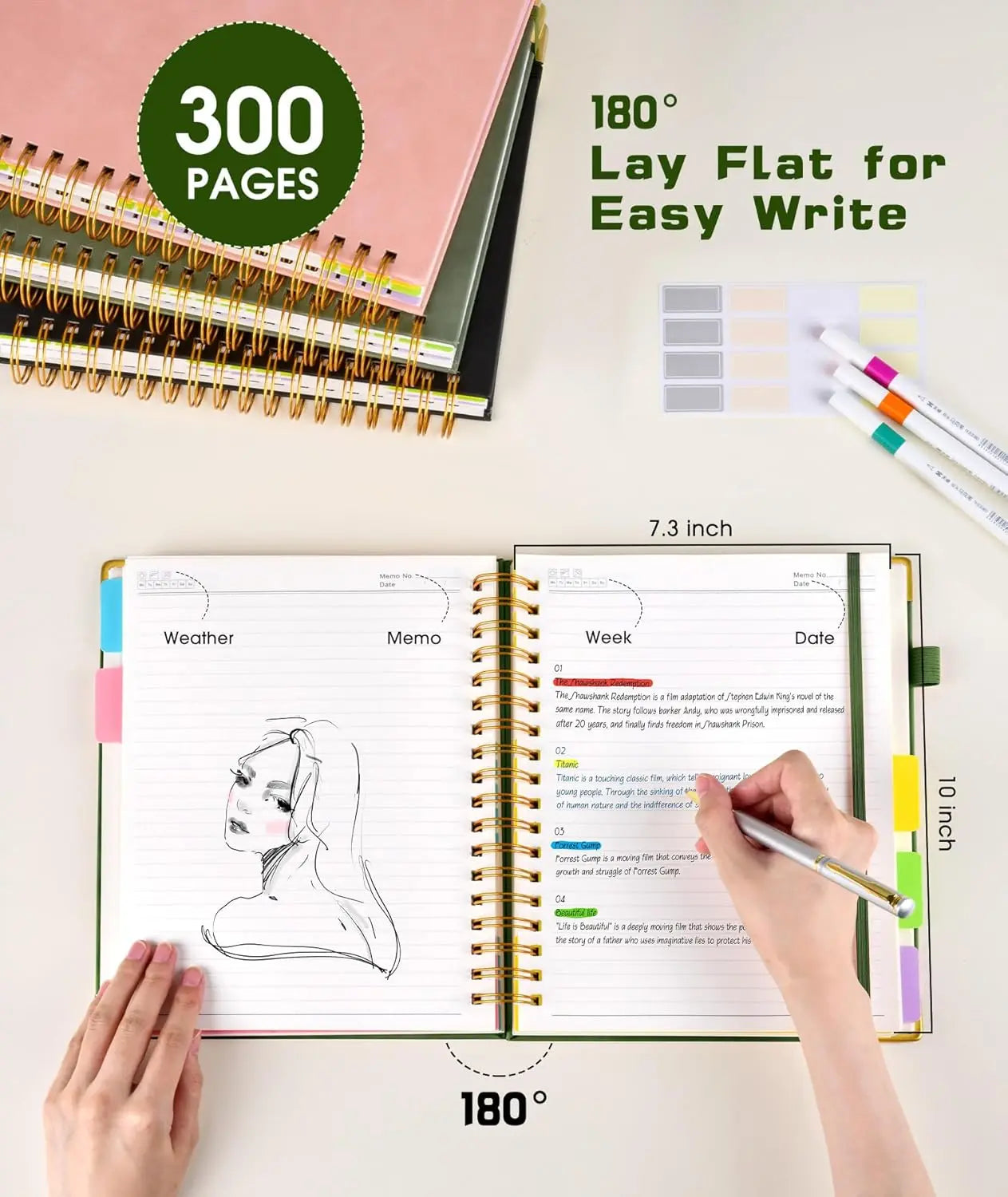 Leather Hardcover Spiral Notebook with Removable Dividers, 300 Pages B5 Size for Work and School Note-Taking