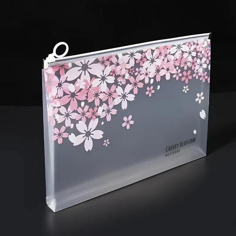 4/12pcs A4 Cute Sakura Folder File Pouch Stationery Storage Zipper File Bag for School Office Supplies Cartoon Storage Organizer