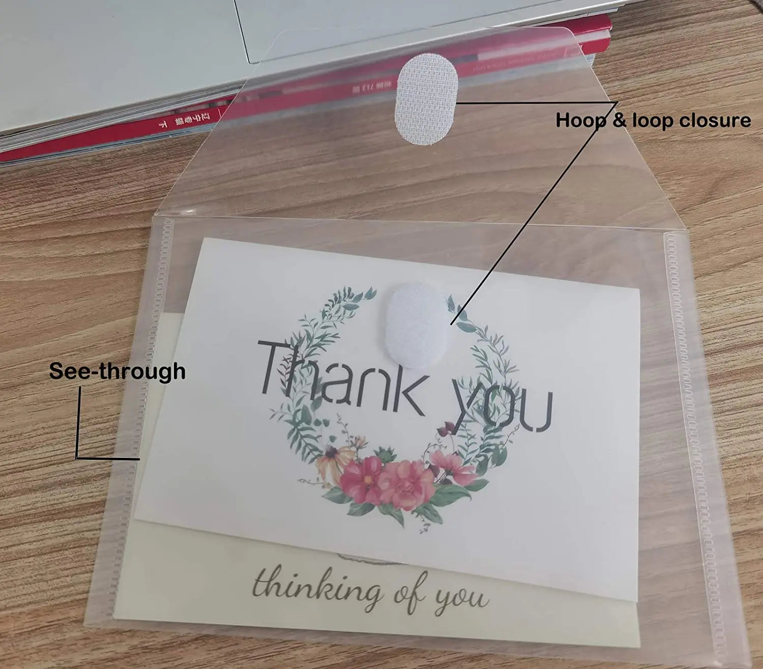 10 Packs A5 Clear Plastic Small Envelope with Hook & Loop Closure 5 x 7 Ploy Envelope for Home Office Receipe/Check/Photos