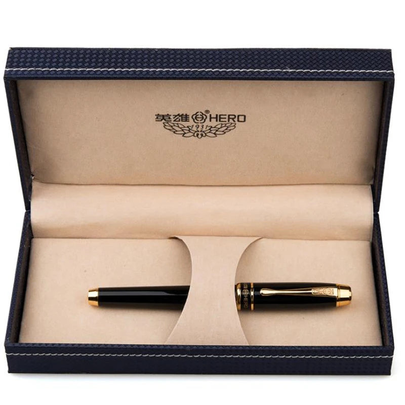 Hero 953 Black Vintage Metal Barrel Roller Ball Pen Gold Trim Refillable Professional Office Stationery Writing