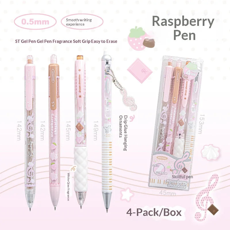 RosyPosy Berry Melody Note Pen Set 2 ST 0.5mm Gel Pens & 1 Erasable Pen & 1 Aromatic Soft Grip & 1 Free Pendant Value Stationery