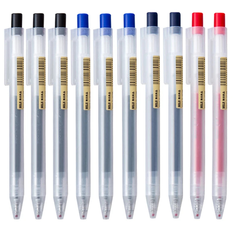 10pcs Press Gel Pen 0.5mm Blue/Black/Dark Blue/red Ink MUJIs Gel Pen set For School Office Student Writing Stationery
