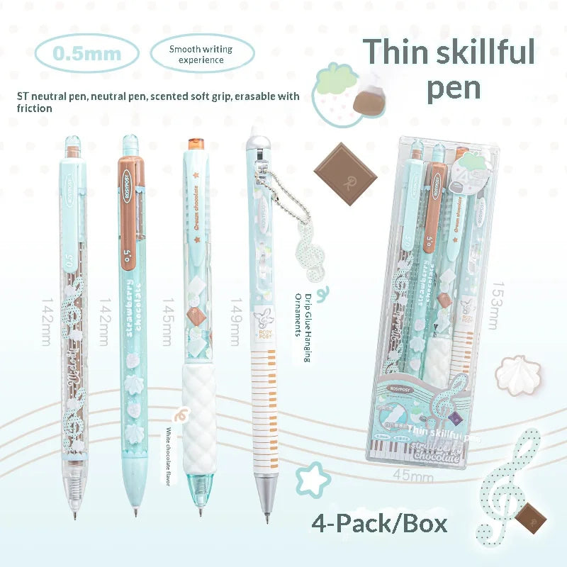 RosyPosy Berry Melody Note Pen Set 2 ST 0.5mm Gel Pens & 1 Erasable Pen & 1 Aromatic Soft Grip & 1 Free Pendant Value Stationery