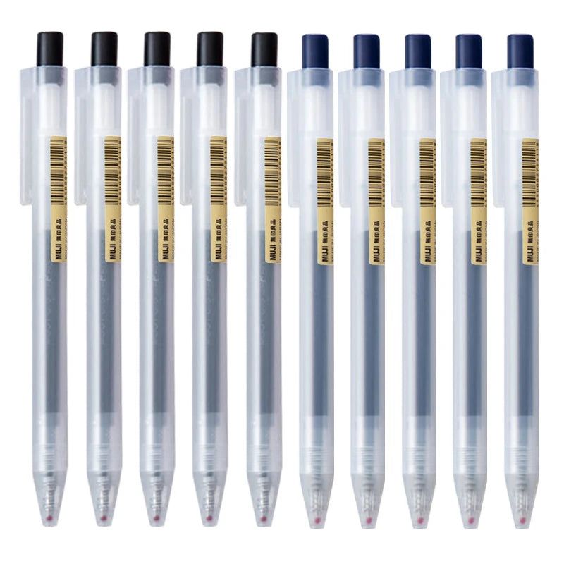 10pcs Press Gel Pen 0.5mm Blue/Black/Dark Blue/red Ink MUJIs Gel Pen set For School Office Student Writing Stationery