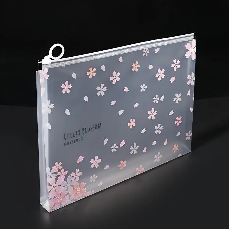 4/12pcs A4 Cute Sakura Folder File Pouch Stationery Storage Zipper File Bag for School Office Supplies Cartoon Storage Organizer