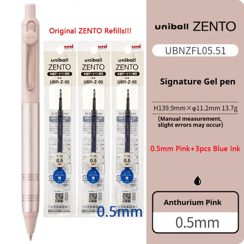 Uni-ball ZENTO Aluminum Grip Metal Pen,0.38/0.5mm Smooth Writing With Original Refills For Academic Exams&Professional Signing
