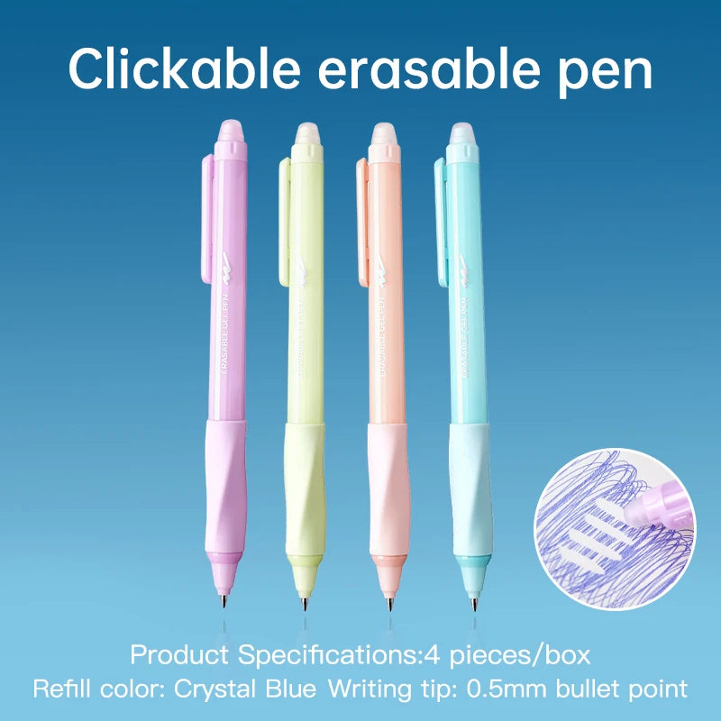 4-pack Thermal Erasable Pens, Cosmic Star Blue Design, Smooth Click Pens, Stylish Student Stationery for Office Writting, Gift
