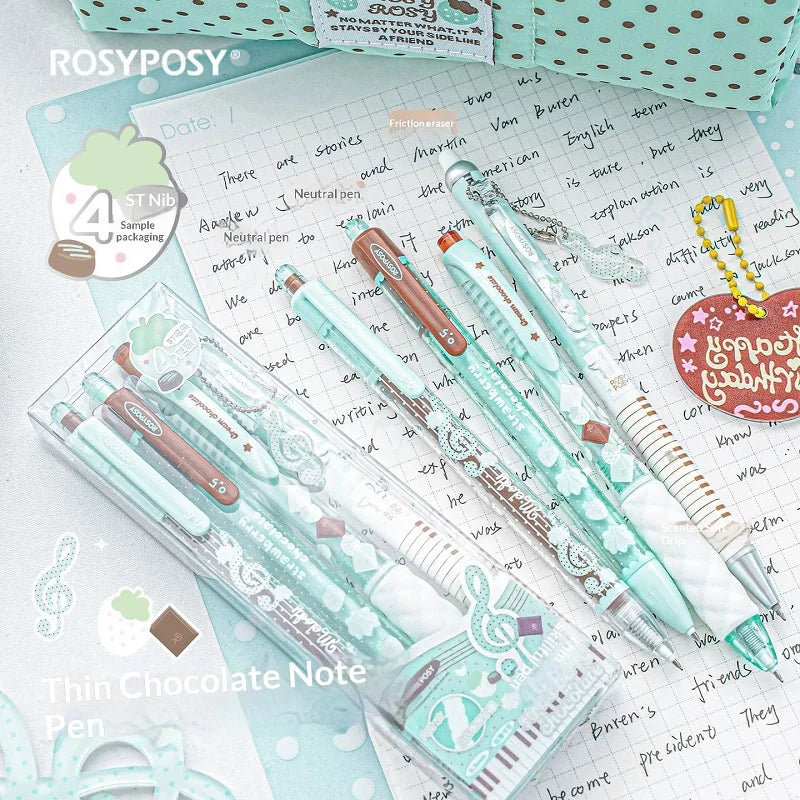 RosyPosy Berry Melody Note Pen Set 2 ST 0.5mm Gel Pens & 1 Erasable Pen & 1 Aromatic Soft Grip & 1 Free Pendant Value Stationery