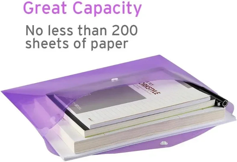 5/10pcs A4 Folders Plastic Envelopes Clear File Folder for Document Poly File with Label Pocket Snap Button for Office Organizer