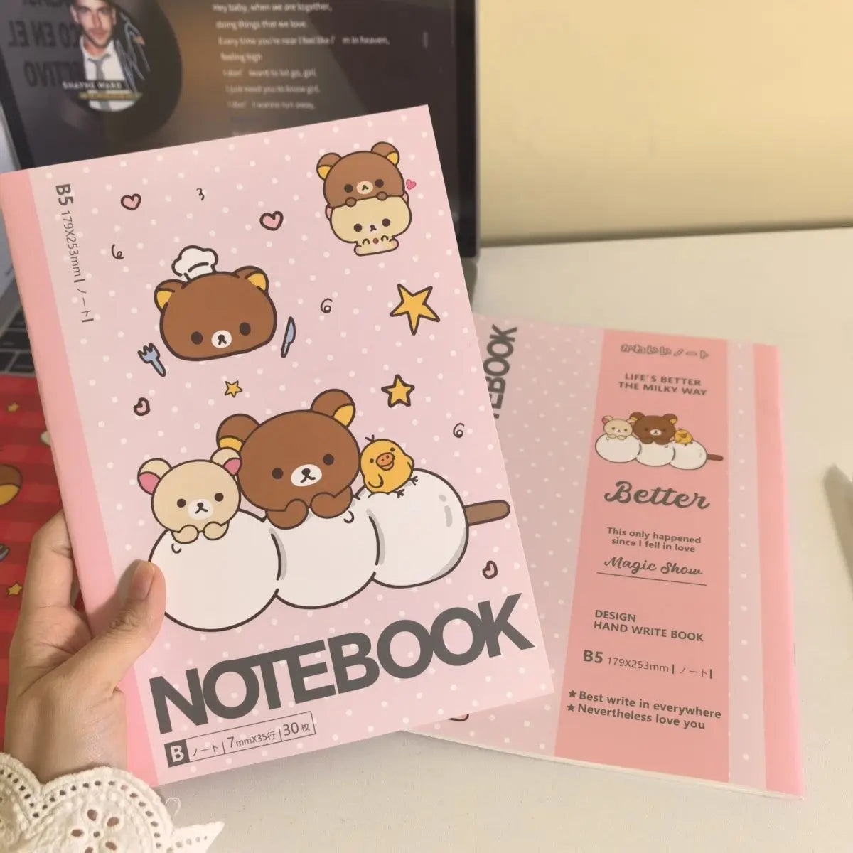 Rilakkuma B5 Notebook Thickened Cute Cartoon Notepad for Student Kawaii Anime Lined Journal School Class Note Taking Stationery