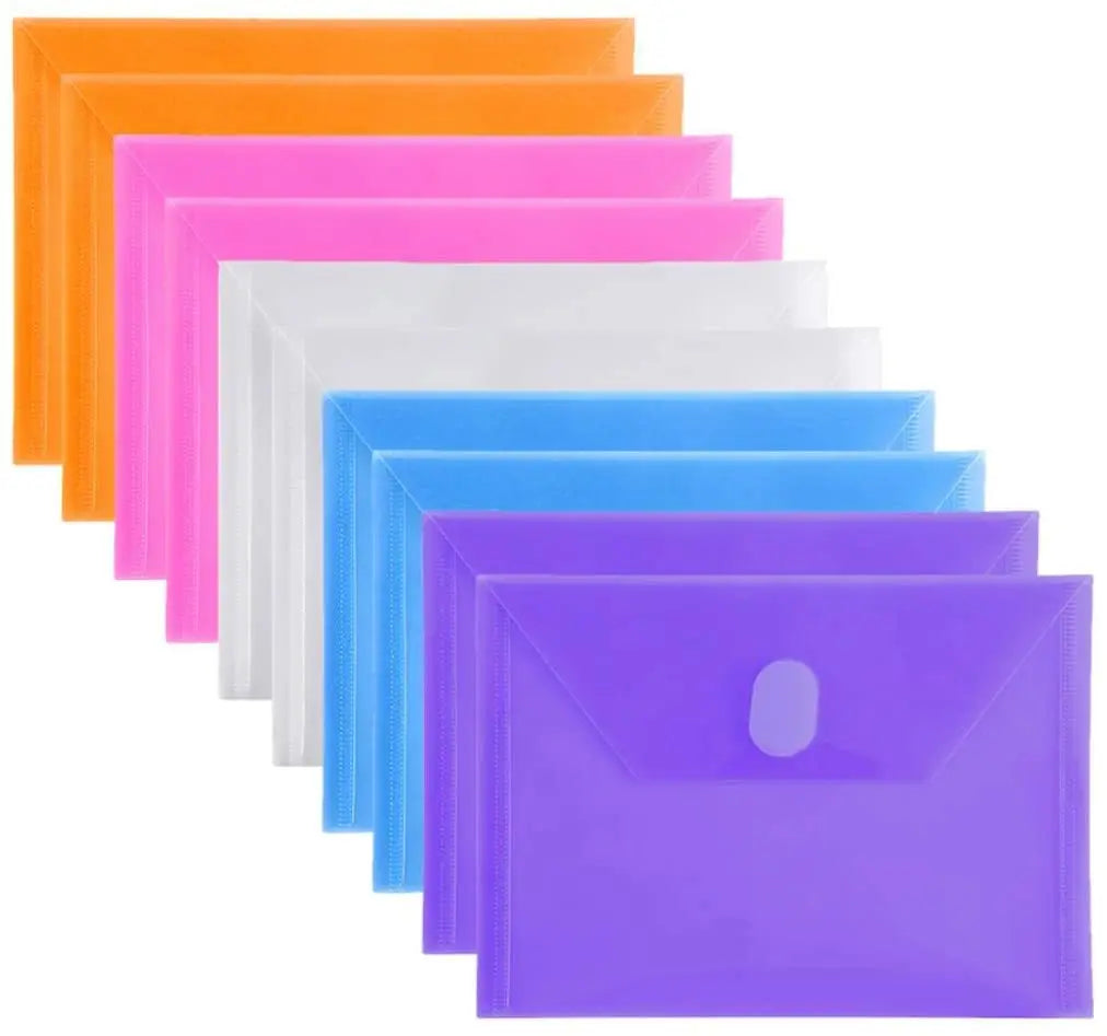 10 Packs A5 Clear Plastic Small Envelope with Hook & Loop Closure 5 x 7 Ploy Envelope for Home Office Receipe/Check/Photos