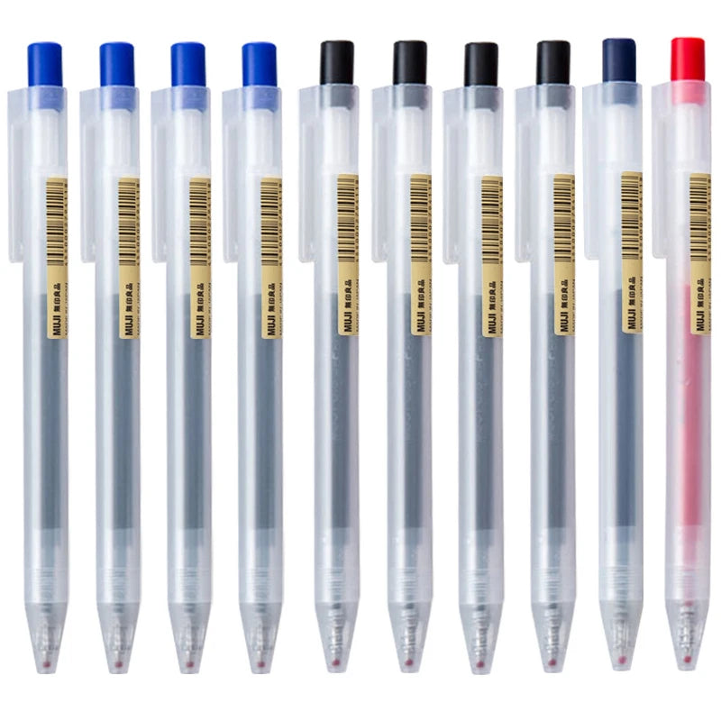 10pcs Press Gel Pen 0.5mm Blue/Black/Dark Blue/red Ink MUJIs Gel Pen set For School Office Student Writing Stationery