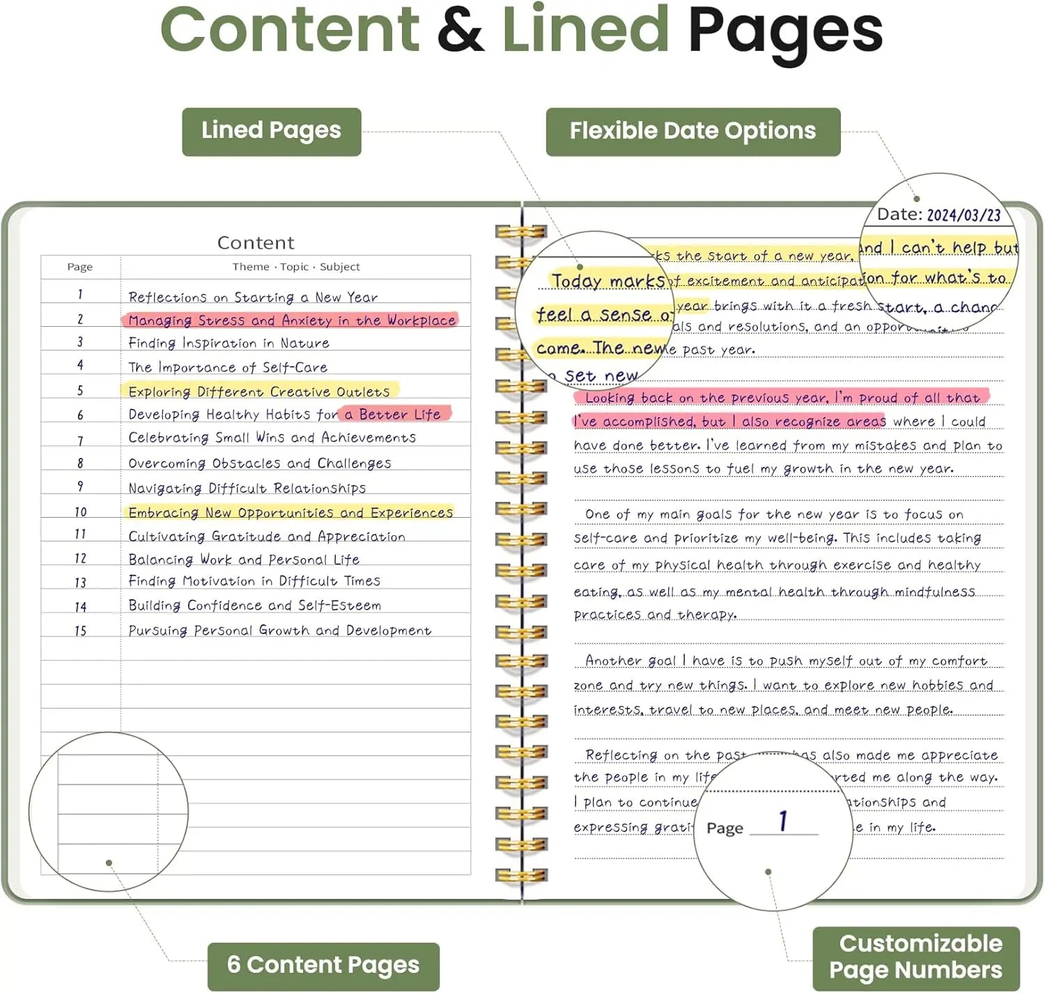 Premium Lined Spiral Notebook, 140 Pages Hardcover, A5 Size for Writing & Note Taking - Green