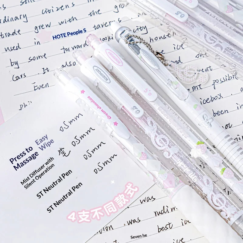 RosyPosy Berry Melody Note Pen Set 2 ST 0.5mm Gel Pens & 1 Erasable Pen & 1 Aromatic Soft Grip & 1 Free Pendant Value Stationery